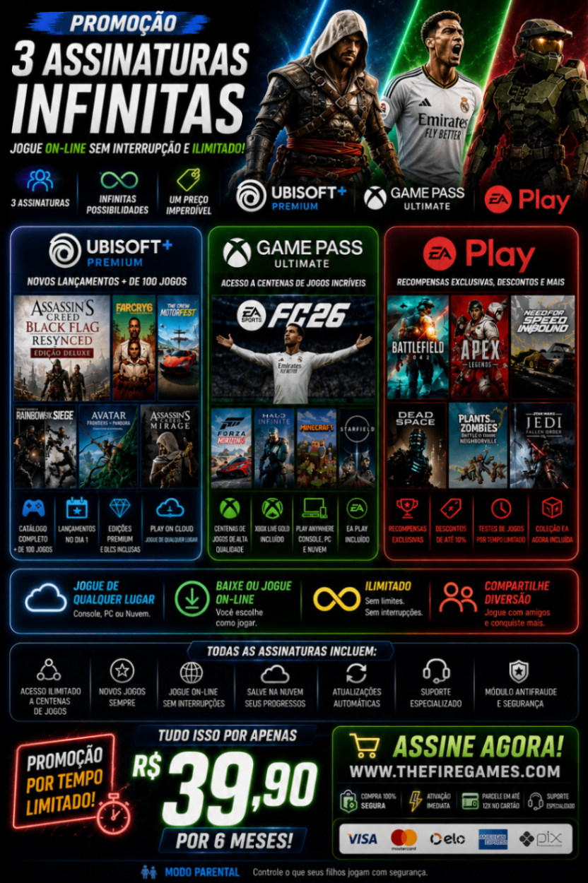 UBISOFT PREMIUM + GAME PASS ULTIMATE + EA ACESS 6 MESES PROMOÇÃO